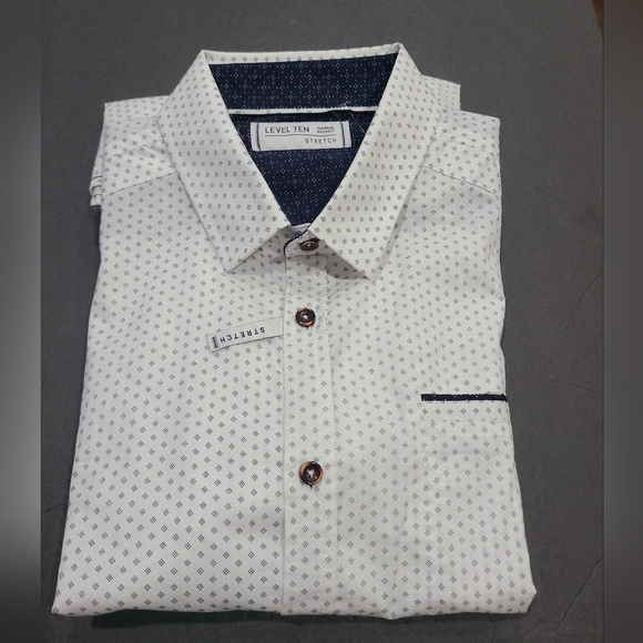 NWT Level Ten White Patterned Men's Shirt Sz.L - Picture 1 of 11